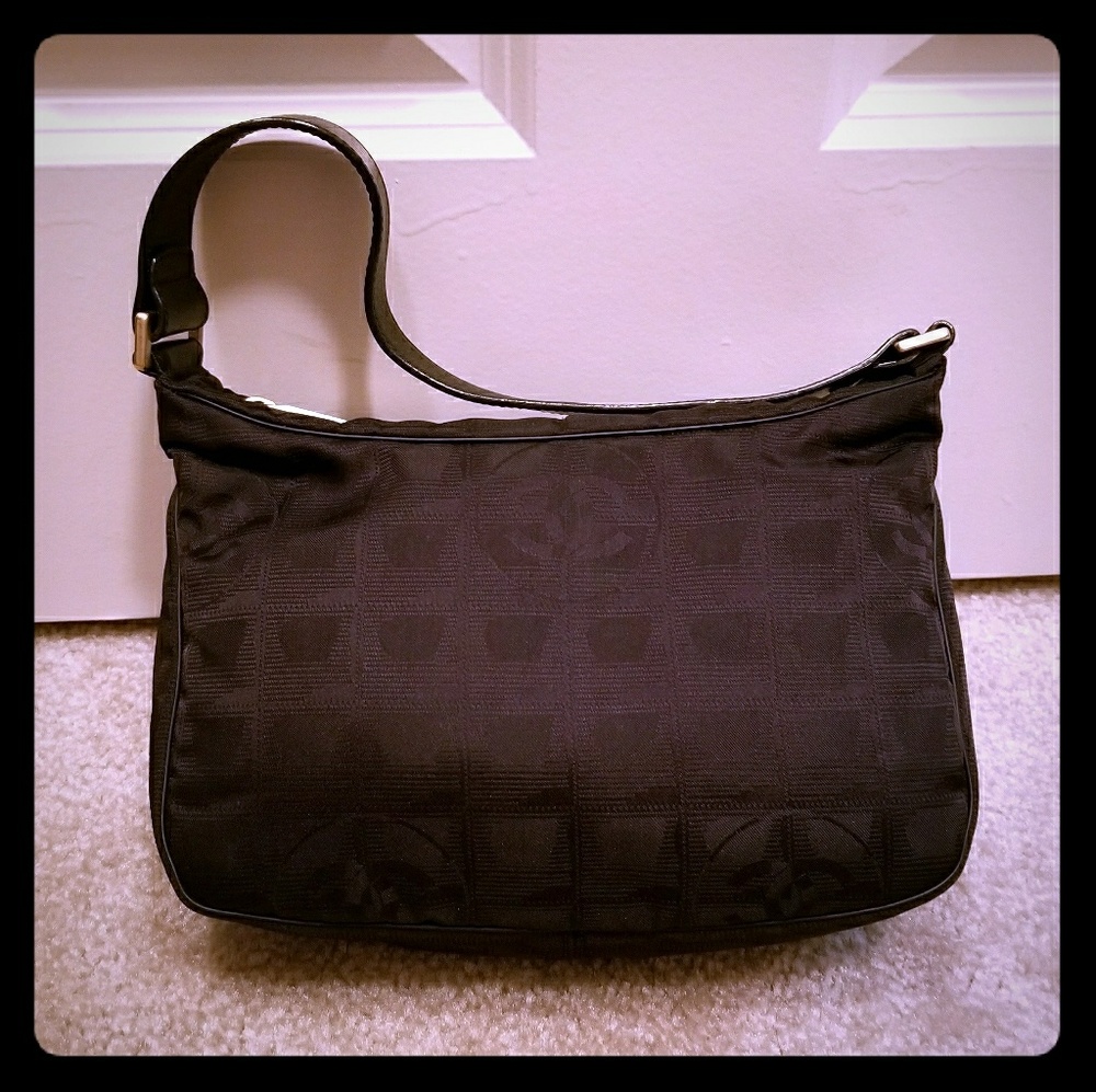 Authentic Chanel Travel Line Jacquard Hand Bag